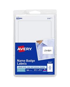 Avery Personalized Name Tags Print or Write 2-1/3" x 3-3/8" 100 Adhseive Name Tags (5147) 5147