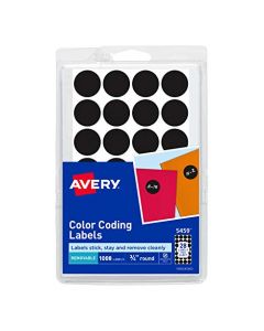 Avery 05459 Handwrite Only Removable Round Color-Coding Labels 3/4" dia Black (Pack of 1008) AVE05459