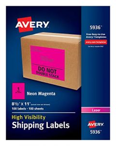 Avery Neon Shipping Labels for Laser Printers 8-1/2" x 11" 100 Pink Labels (5936) 5936
