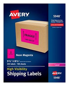 Avery Neon Shipping Labels for Laser Printers 5-1/2" x 8-1/2" 200 Pink Labels (5948) 5948