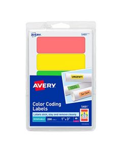 Avery Removable Print or Write Color Coding Labels 1 x 3 Inches 200 Labels (5481) Assorted Color (Neon Green/Neon Orange/Neon Red/Neon Yellow) 5481
