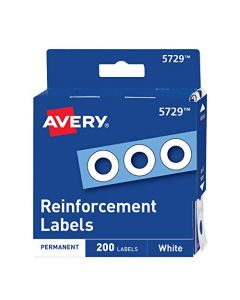 Avery 05729 Dispenser Pack Hole Reinforcements 1/4" Dia White (Pack of 200) 5729
