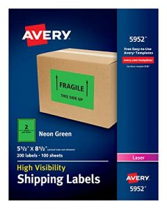 Avery Neon Shipping Labels for Laser Printers 5-1/2" x 8-1/2" 200 Green Labels (5952) 5952