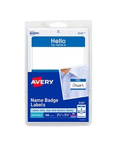 Avery Hello My Name is Name Tag Stickers Blue Border 100 Removable Name Badges 2-1/3” x 3-3/8” (5141) 5141
