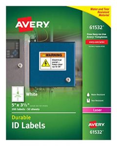 Avery Durable White Cover Up ID Labels for Laser Printers 5" x 3.5" Pack of 200 (61532) 61532