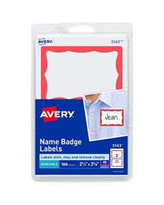 Avery Name Tag Stickers Red Border Print or Write 100 Removable Name Badges 2-1/3" x 3-3/8" (5143) 5143