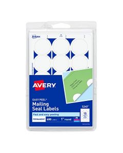 Avery 1" Round Stickers for Laser and Inkjet Printers White Non-Perforated 600 Stickers (5247) 5247