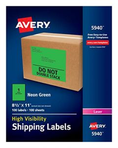 Avery Neon Shipping Labels for Laser Printers 8-1/2" x 11" 100 Green Labels (5940) 5940
