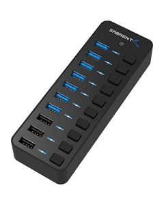 Sabrent 60W 10-Port USB 3.0 Hub Includes 3 Smart Charging Ports with Individual Power Switches and LEDs + 60W 12V/5A Power Adapter (HB-B7C3) HB-B7C3