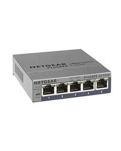 NETGEAR 5-Port Gigabit Ethernet Smart Managed Plus Switch (GS105Ev2) - Desktop and ProSAFE Limited Lifetime Protection GS105E-200NAS