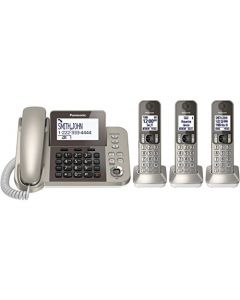 PANASONIC Corded/Cordless Phone System with Answering Machine and One Touch Call Blocking – 3 Handsets - KX-TGF353N (Champagne Gold) KX-TGF353N