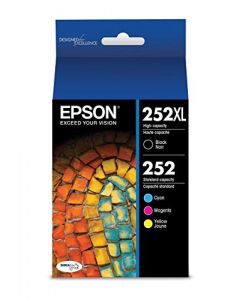 Epson 252XL/252 High-Yield Black And Standard-Yield Cyan/Magenta/Yellow Ink Cartridges Pack Of 4 (Model T252XL-BCS) T252XL-BCS