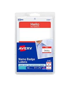 Avery Hello My Name is Name Tag Stickers Red Border 100 Removable Name Badges 2-1/3" x 3-3/8" (5140) 5140