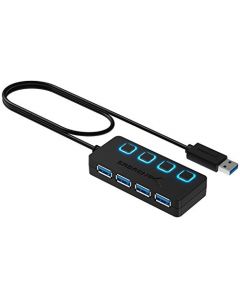 Sabrent 4-Port USB 3.0 Hub with Individual LED Power Switches | 2 Ft Cable | Slim & Portable | for Mac & PC (HB-UM43) HB-UM43