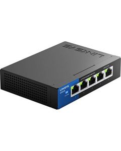 Linksys LGS105 Business 5-Port Desktop Gigabit Ethernet Network Unmanaged Switch I Metal Enclosure,Black/Blue LGS105