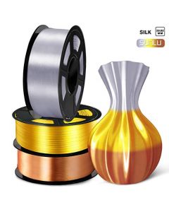SUNLU Silk 3D Printer Filament 1.75 PLA Filament Silver Gold Copper 3KG 6.6LBS Spool Shiny Metallic Silk PLA Filament SLUS-SILK-LG-RC-SV-1KG*3
