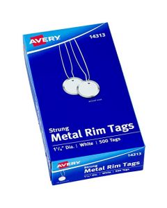 AVERY Metal Rim Key Tags 1.25" Diameter Tag Includes Strings White 500 Tags (14313) 14313