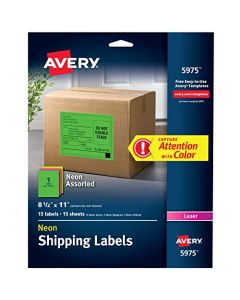 AVERY 5975 High-Visibility Permanent ID Labels Laser 8 1/2 x 11 Asst. Neon Pack of 15 5975