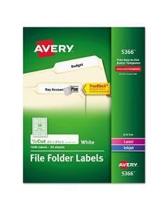 Avery File Folder Labels for Laser and Ink Jet Printers with TrueBlock Technology 3.4375 x .66 inches White Box of 1500 (5366) 5366