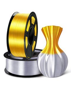 SUNLU Silk Gold Silver PLA Filament 1.75mm 3D Printer Filament 2KG 4.4 LBS Spool 3D Printing Material Shiny Metallic PLA Silk Filament SLUS-SILK-LG-SV-1KG*2