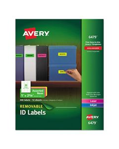Avery Multipurpose Labels Removable Assorted Neon 1 x 2.625 Inches Pack of 360 (6479) 6479