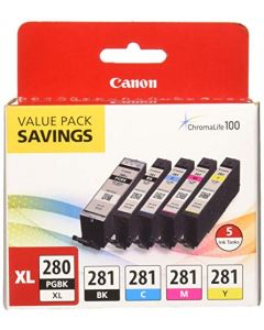 Canon PGI-280XL/CLI-281 5 Color Pack Compatible to TR8520 TR7520 TS9120 Series,TS8120 Series TS6120 Series 2021C007