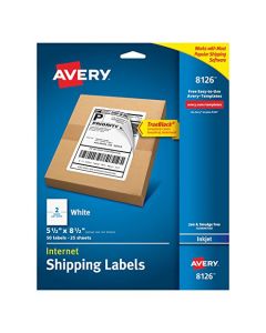 Avery 8126 Shipping Address Labels Inkjet Printers 50 Labels Half Sheet Labels Permanent Adhesive TrueBlock 1 Pack White 8126