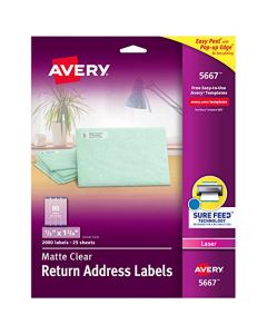 Avery Matte Frosted Clear Return Address Labels for Laser Printers 1/2" x 1-3/4" 2,000 Labels (5667) 5667