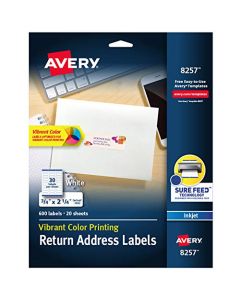 Avery Vibrant Color Printing Labels with Sure Feed for Inkjet Printers,3/4" x 2-1/4" 600 White Labels (8257) 8257
