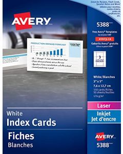Avery Printable 3" x 5" Cards 150 Blank Index Cards -- Great for Recipe Cards and Flashcards (5388) 5388