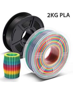 PLA Filament 1.75mm,3D Printer Filament,PLA 3D Filament,Dimensional Accuracy +/- 0.02 mm,2KG(Spool),1.75mm Black & Rainbow PLA AHUS-PLA-BK-RB01-1KG*2