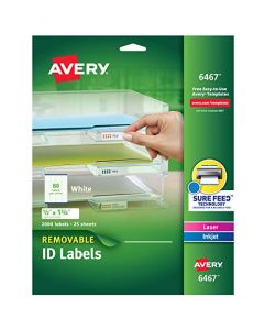 Avery Self-Adhesive White Removable Laser Id Labels 1/2" x 1-3/4 2000 per Pack (6467) 6467