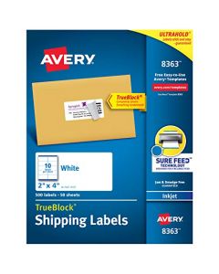 Avery Shipping Address Labels Inkjet Printers 500 Labels 2x4 Labels Permanent Adhesive TrueBlock (8363) 8363