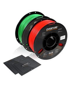Overture PLA Filament 1.75mm with 3D Build Surface 200mm × 200mm 2kg PLA Multipack (2.2lbs/ Spool) Dimensional Accuracy +/- 0.05 mm Fit Most FDM Printer Green + Red 2-Pack OVPLA175-Green-Red