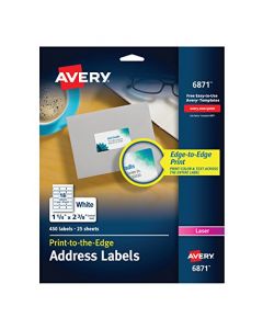 AVERY White Laser Labels for Color Printing 1-1/4 x 2-3/8 Label 450 per Pack (6871) 6871