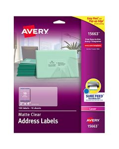 AVERY Matte Frosted Clear Address Labels for Laser Printers 2" x 4" 100 Labels (15663) 15663