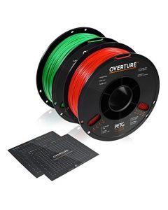 Overture PETG Filament 1.75mm with 3D Build Surface 200 x 200 mm 3D Printer Consumables 1kg Spool (2.2lbs) Dimensional Accuracy +/- 0.05 mm Fit Most FDM Printer (Green + Red) OVPETG175-Green-Red