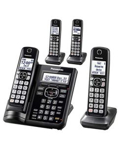 Panasonic Cordless Phone System with Answering Machine One-Touch Call Block Enhanced Noise Reduction Talking Caller ID and Intercom Voice Paging - 4 Handsets - KX-TGF544B (Black) KX-TGF544B