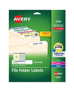 Avery File Folder Labels in Assorted Colors for Laser and Inkjet Printers with TrueBlock Technology 0.67 x 3.43 Inches Pack of 750 (5266)(Packaging May Vary) 5266