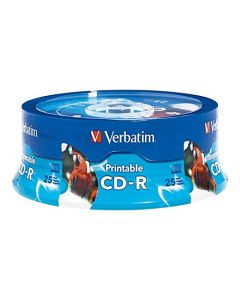 Verbatim CD-R 700MB 52X White Inkjet Printable Hub Printable - 25pk Spindle 96189