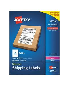 Avery Shipping Address Labels Laser & Inkjet Printers 500 Labels Half Sheet Labels Permanent Adhesive (95930) White 95930