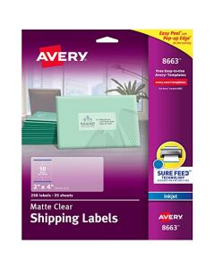 Avery Matte Frosted Clear Address Labels for Inkjet Printers 2" x 4" 250 Labels (8663) 8663
