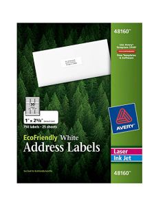 Avery White EcoFriendly Address Labels 1 x 2.625 Inches Box of 750 (48160) 48160