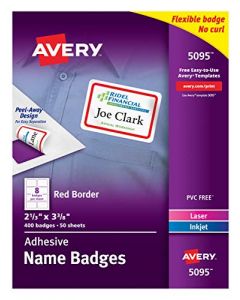 Avery Flexible Name Tag Stickers Red Border 400 Removable Name Badges 2-1/3" x 3-3/8" (5095) 5095