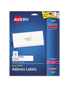 Avery Address Labels with Sure Feed for Laser Printers 1" x 4" 500 Labels Permanent Adhesive (5261) White 5261