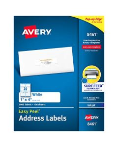 Avery Address Labels with Sure Feed for Inkjet Printers 1" x 4" 2,000 Labels Permanent Adhesive (8461) 8461