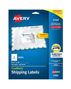 Avery Shipping Address Labels Inkjet Printers 100 Labels 3-1/2 x 5 Permanent Adhesive TrueBlock (8168) White 8168