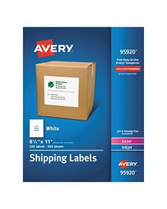 Avery Shipping Address Labels Laser & Inkjet Printers 250 Labels Full Sheet Labels Permanent Adhesive (95920) 95920