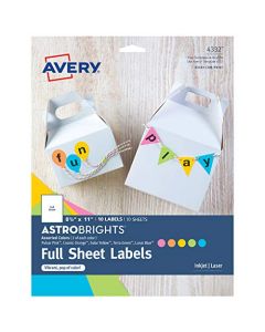 Avery Astrobrights Full-Sheet Label for Laser & Inkjet Printers Assorted Colors 8.5" x 11" 10 Labels (4332) 4332
