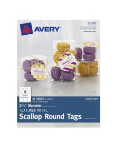 AVERY Textured White Scallop Round Tags 2.5-Inch Diameter Pack of 27 (80503) 80503